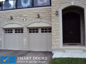 Fiberglass overlay steel frame garage doors with windows by Smart Doors