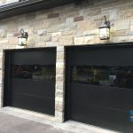 black fiberglass overhead garage doors installed in Thornhill near Toronto