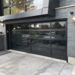 Black overhead glass garage doors Installation In Vaughan